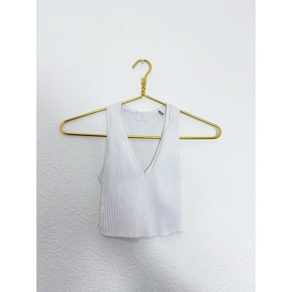 KITH White Ribbed V Neck Tank Top Size XS Cropped Logo Classic Minimalist Chic - Picture 2 of 8